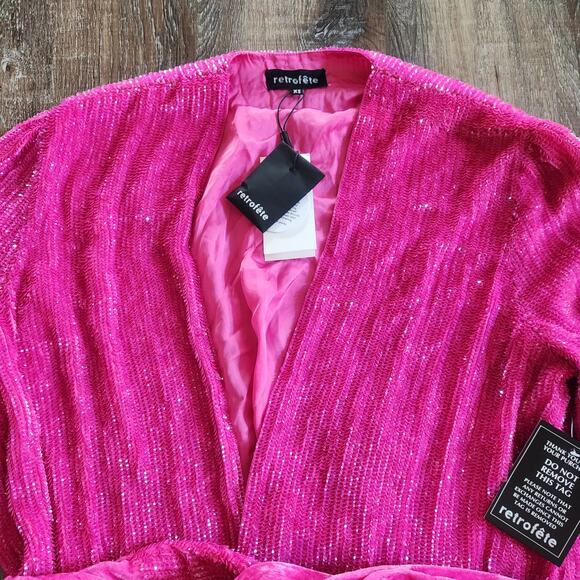 Retrofete Gabrielle Robe Dress in Hot Pink Sequins Size XS NWT - Picture 3 of 12